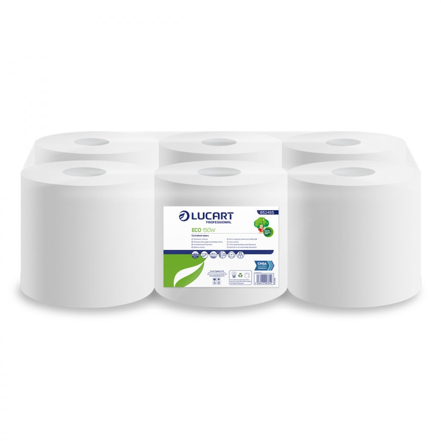 ECO150W CENTREFEED ROLLS WHITE 150M CASEOF 6