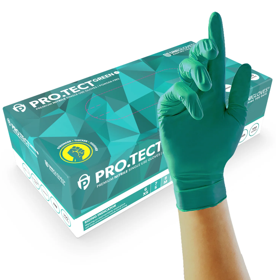 Heavy Duty Green Nitrile Gloves, GA008X, (100 gloves per box)