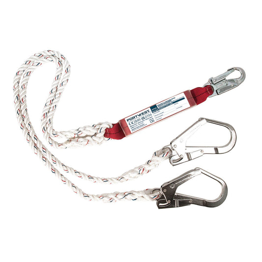 FP25 DOUBLE 1.8M LANYARD WITH SHOCK ABSORBER WHITE
