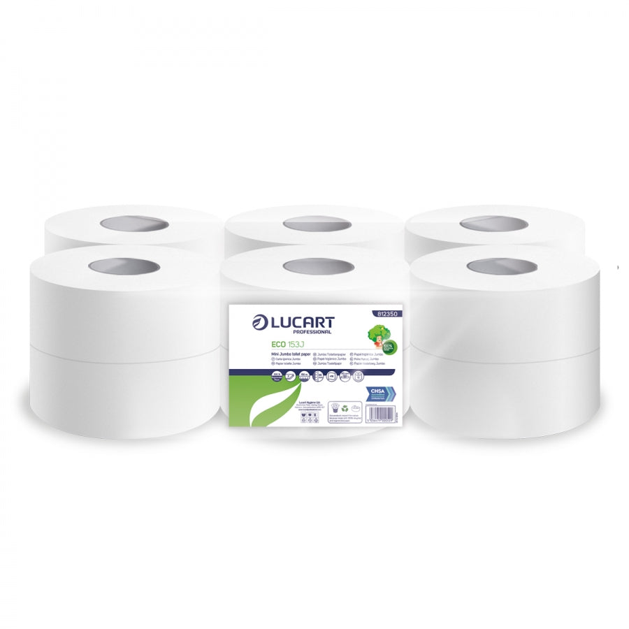 ECO153 MINI JUMBO TOILET TISSUE WHITE 2PLY 76MM CORE X 150 M