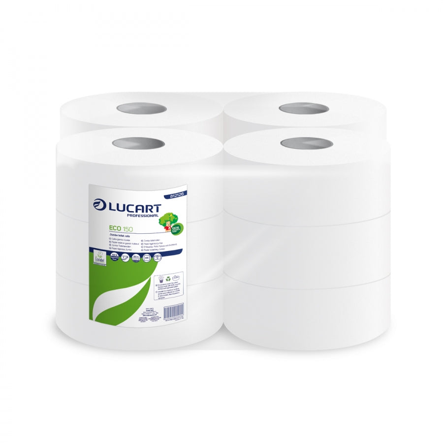 ECO150 MINI JUMBO TOILET TISSUE WHITE 2 PLY 60MM CORE x 12