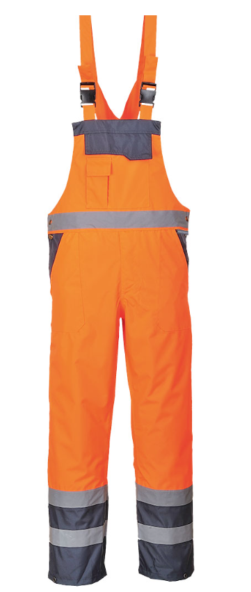 S488 - Hi-Vis Breathable Contrast Rain Bib and Brace Orange/Navy