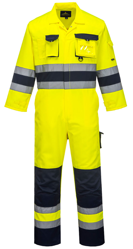 TX55 - Nantes Hi-Vis Contrast Work Coverall Yellow/Navy