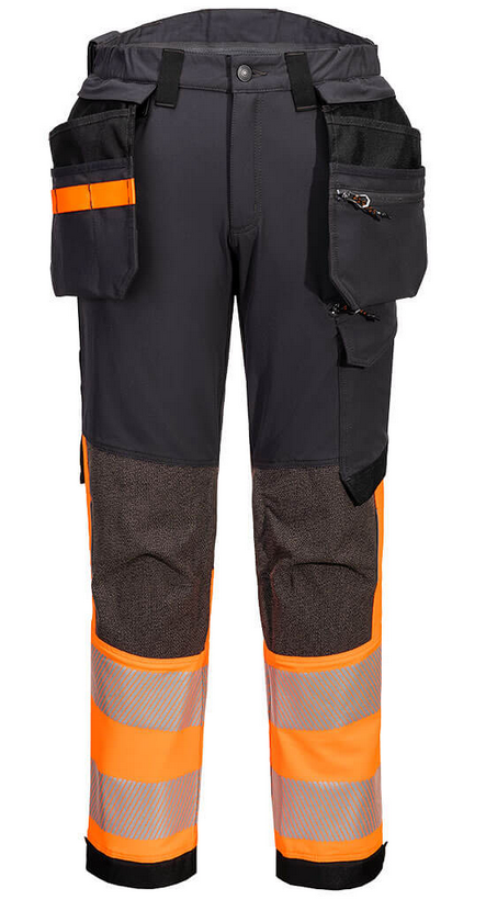 EV442 - EV4 Hi-Vis Stretch Detachable Holster Class 1 Trousers Orange/Metal Grey